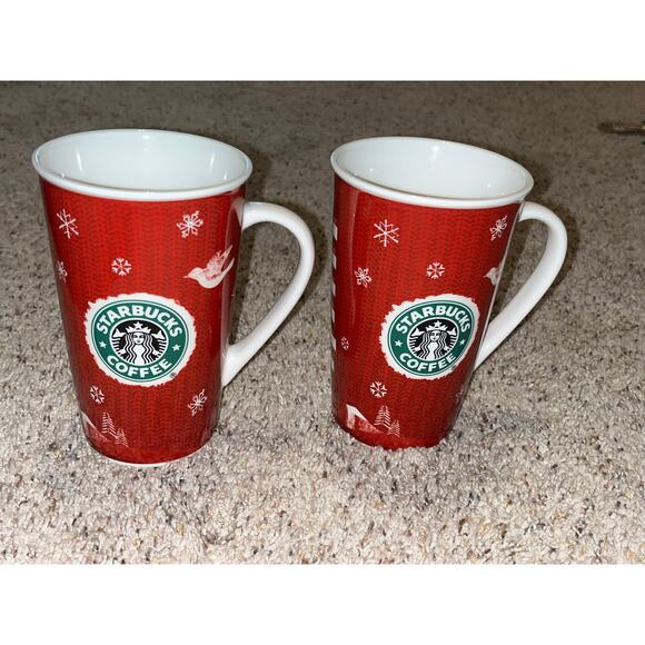 STARBUCKS Holiday Christmas Mugs 2008 Pair of 2 - 16oz - Picture 1 of 6